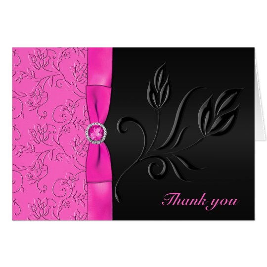 Black and Hot Pink Jewelled Thank You Card