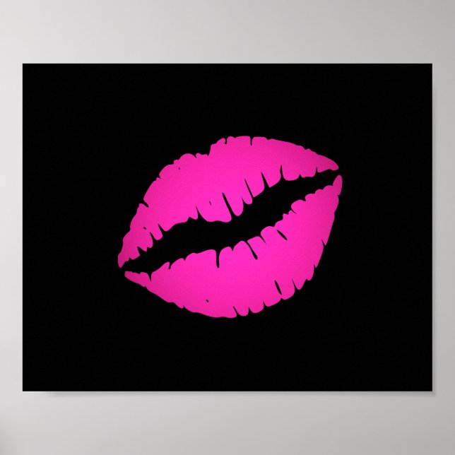 Black and Hot Pink Lipstick Kiss Poster (Front)
