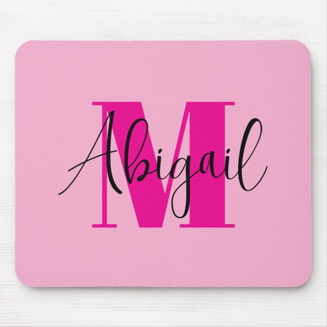 Black and Hot Pink Modern Monogram Mouse Pad (Front)