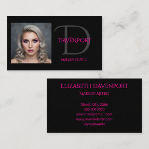 Black and Hot Pink Monogram Business Card