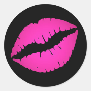Black and Hot Pink Ombre Lipstick Kiss Classic Round Sticker