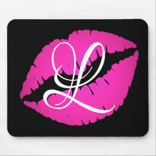 Black and Hot Pink Ombre Lipstick Kiss Monogrammed Mouse Pad