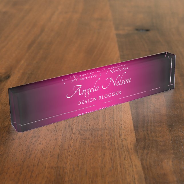 Black and Hot Pink Ombre Nameplate (Side)