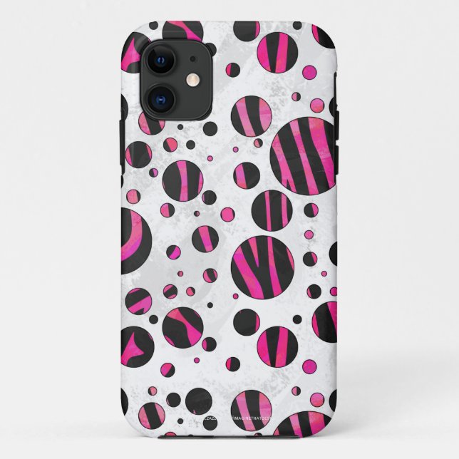 Black and Hot Pink Piloka Dot Zebra Case-Mate iPhone Case (Back)