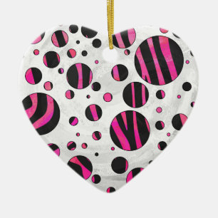 Black and Hot Pink Piloka Dot Zebra Ceramic Tree Decoration