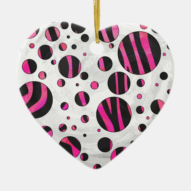 Black and Hot Pink Piloka Dot Zebra Ceramic Tree Decoration (Front)