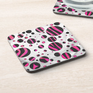 Black and Hot Pink Piloka Dot Zebra Coaster