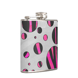Black and Hot Pink Piloka Dot Zebra Hip Flask