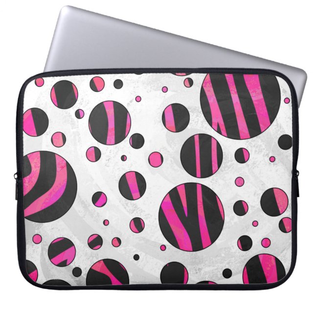 Black and Hot Pink Piloka Dot Zebra Laptop Sleeve (Front)