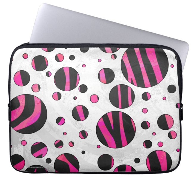 Black and Hot Pink Piloka Dot Zebra Laptop Sleeve (Front)