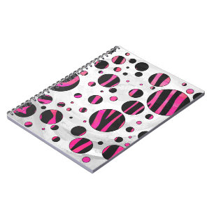 Black and Hot Pink Piloka Dot Zebra Notebook