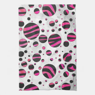 Black and Hot Pink Piloka Dot Zebra Tea Towel