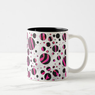 Black and Hot Pink Piloka Dot Zebra Two-Tone Coffee Mug