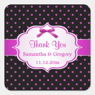 Black and hot pink polka dot Wedding Thank You Square Sticker