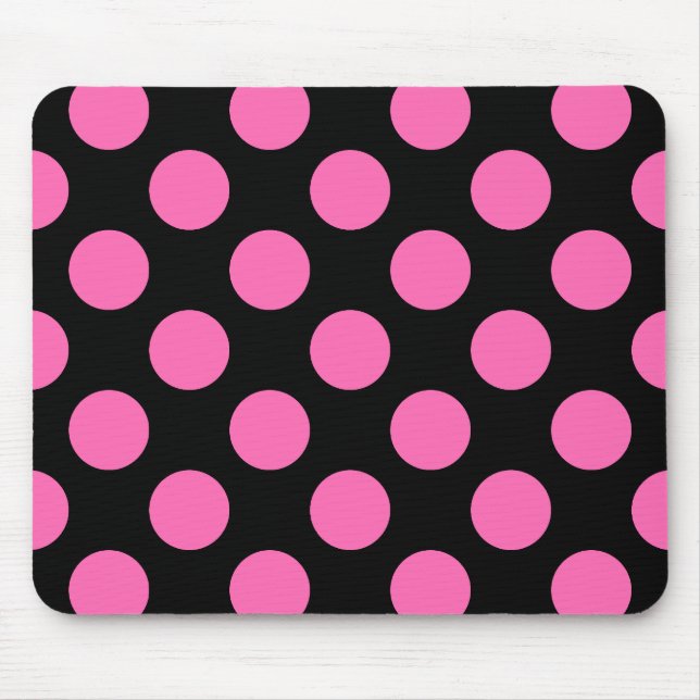 Black and Hot Pink Polka Dots Mouse Pad (Front)