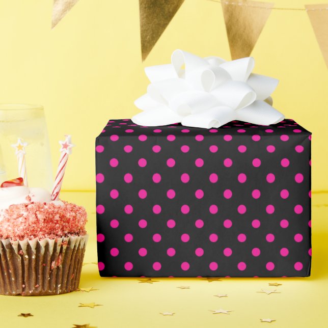 Black and Hot Pink Polka Dots Wrapping Paper (Birthday Party)