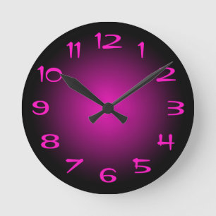 Black and Hot Pink Radial Gradient Round Clock