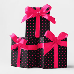 Black and Hot Pink Small Polka Dot Wrapping Paper