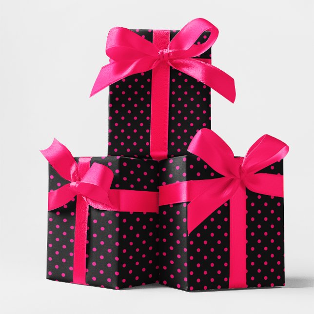 Black and Hot Pink Small Polka Dot Wrapping Paper (Black and Hot Pink Small Polka Dot Wrapping Paper)