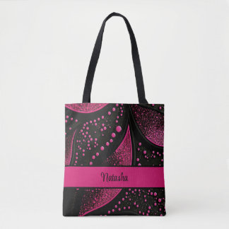 Black and Hot Pink Tote Bag with Customisable Name