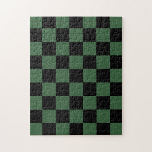 Black and Hunter Green Chequered Pattern Jigsaw Puzzle