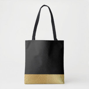 Black and Iridescent Gold Metallic Print Tote Bag