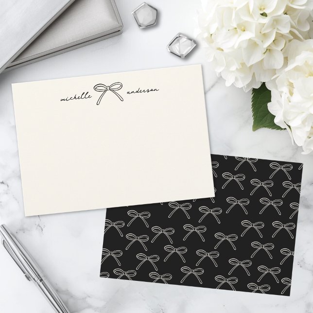 Black And Ivory Bows Personal Stationery Card (Black And Ivory Bows Personal Stationery Note Card )