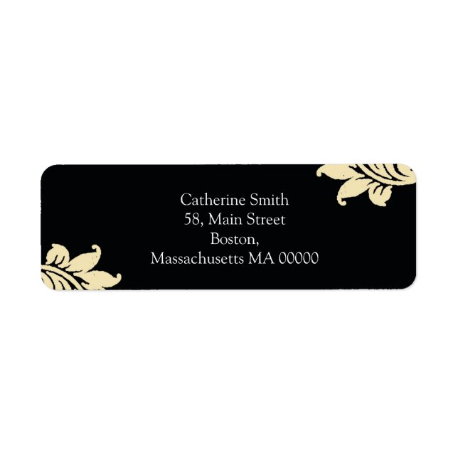 Black and Ivory Damask Address Labels (Front)