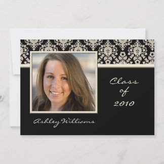 Black and Ivory Damask Graduation Invitations