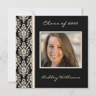 Black and Ivory Damask Graduation Invitations