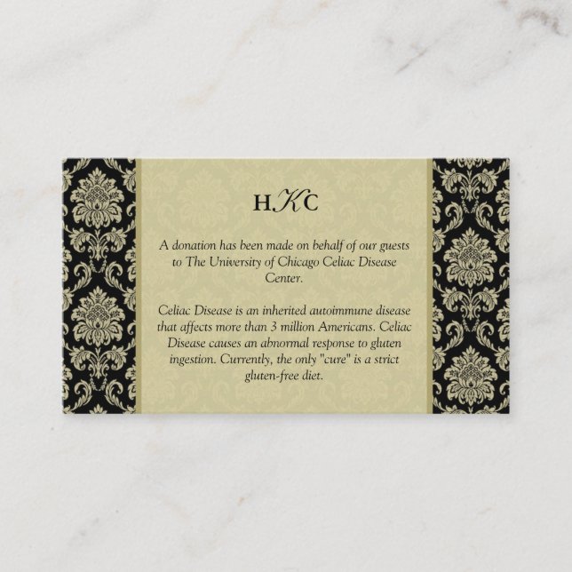 Black and Ivory Damask Reception Table Card (Front)