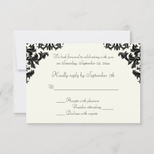 Black and Ivory Damask RSVP Card