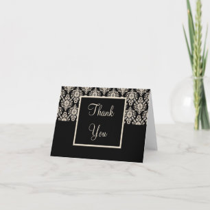 Black and Ivory Damask Thank You Cards