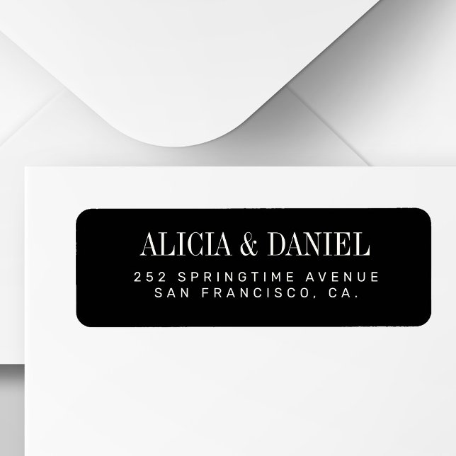 Black and ivory elegant wedding return address label (Creator Uploaded)
