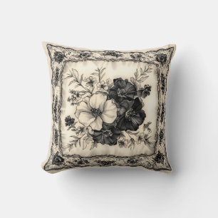 Black and Ivory Floral Wedding Pillow