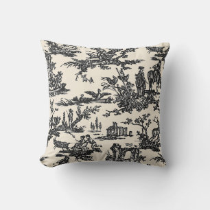 Black and Ivory French Toile Pattern Cushion