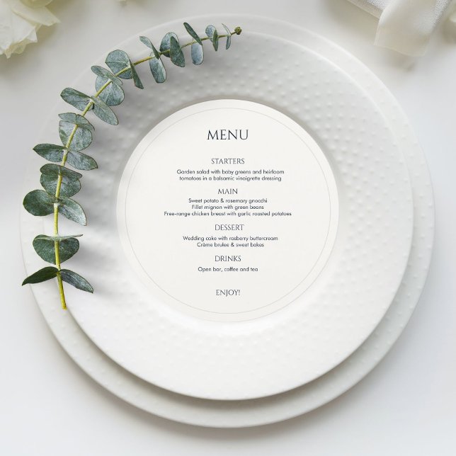 Black and Ivory Monogrammed Round Wedding Menu (Creator Uploaded)
