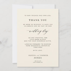 Black and ivory simple photo wedding thank you card