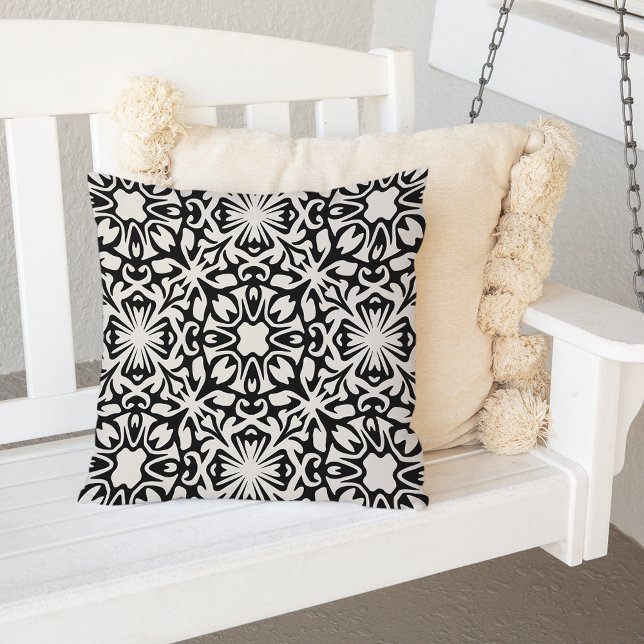 Black and Ivory Spanish Tile Pattern Outdoor Cushion (Creator Uploaded)