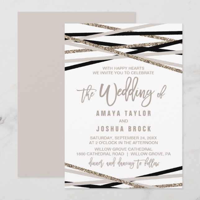 Black and Ivory Streamers The Wedding Of Invitation (Front/Back)