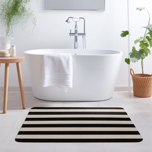 Black and Ivory Stripes Modern Farmhouse Bath Mat