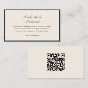 Black and Ivory Wedding RSVP QR Code Website Enclosure Card
