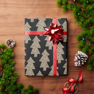 Black and Leopard Animal Print Christmas Tree Wrapping Paper