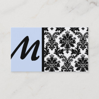 Black and Light Blue Damask Business Cards