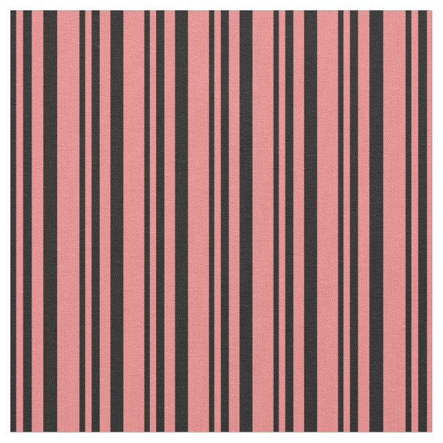 Black and Light Coral Coloured Stripes Fabric (Close Up)
