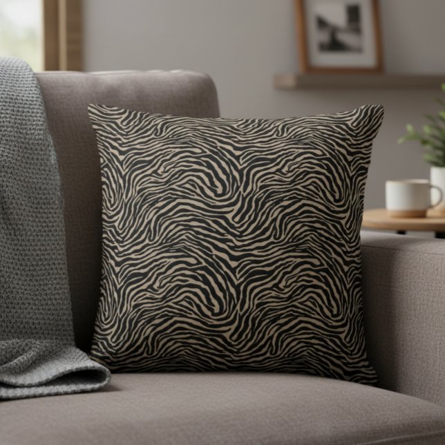 Black and Light Cream Zebra Pattern Decorative Cushion (Zebra print throw pillow. Classic and cozy!)
