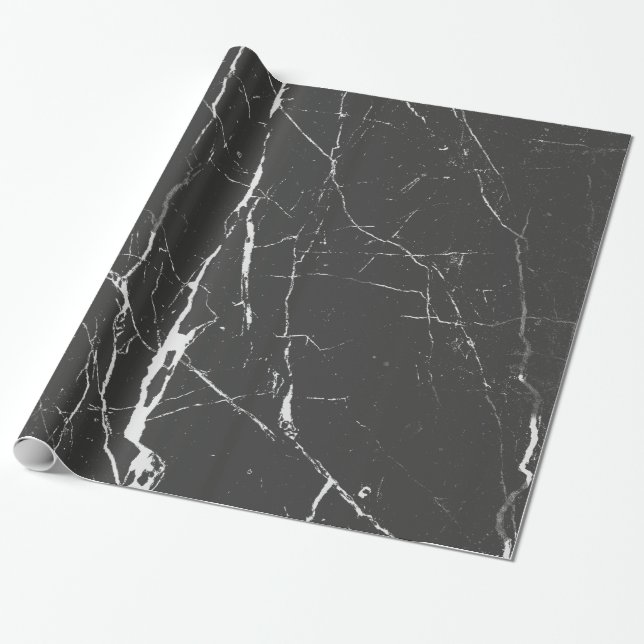 Black And Light Grey Marble Pattern Wrapping Paper (Unrolled)