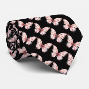 Black and Light Pink Butterflies Neck Tie