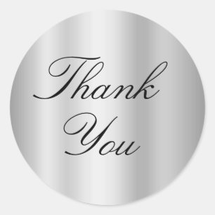 Black and Light Silver Shiny Gradient Thank You Classic Round Sticker
