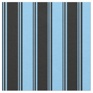 Black and Light Sky Blue Coloured Striped Pattern Fabric